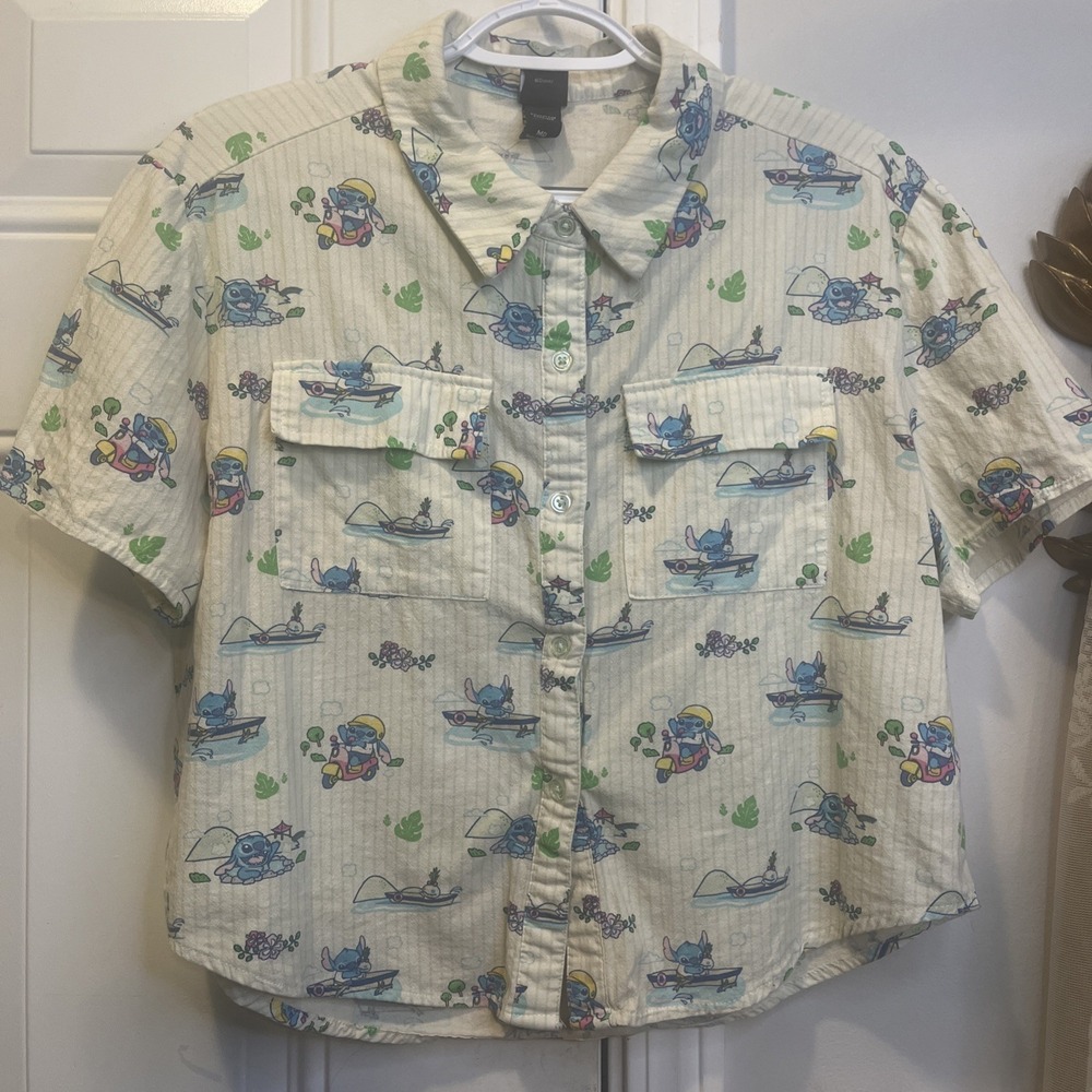 Her Universe Disney Lilo & Stitch Medium Box Lunch Crop Women's Woven Button-Up